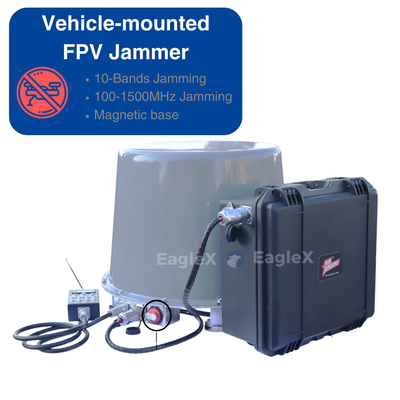 100MHz-1500MHz Utilisation de véhicules pour véhicules FPV Drone Jammer Équipement de contre-mesure avec base magnétique